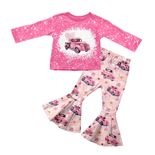 Baby Girls Valentines Hearts Tractor Top Bell Pants Outfits Clothes Sets preorder(MOQ 5)