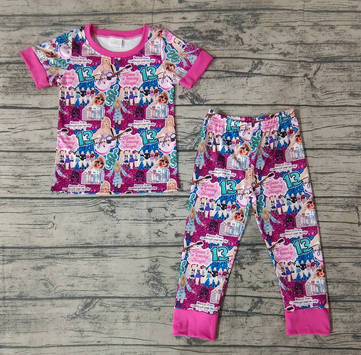 Baby Girls Singer Pink Short Sleeve Top Pants Pajamas Clothes Sets