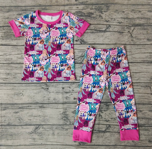 Baby Girls Singer Pink Short Sleeve Top Pants Pajamas Clothes Sets