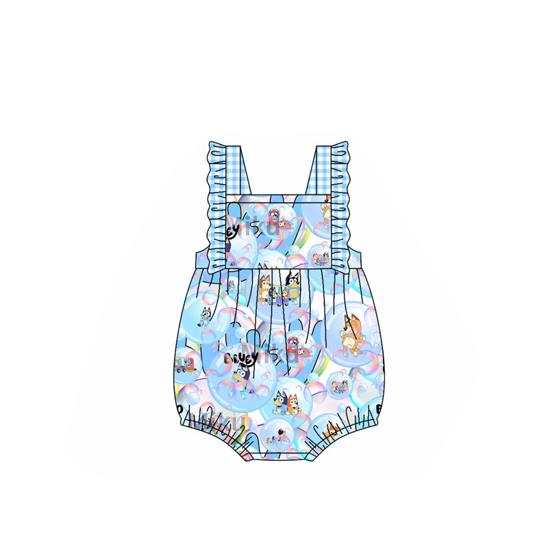 Preorder(moq 5)Baby Infant Girls Blue Dogs Balloons Bubbles Rompers
