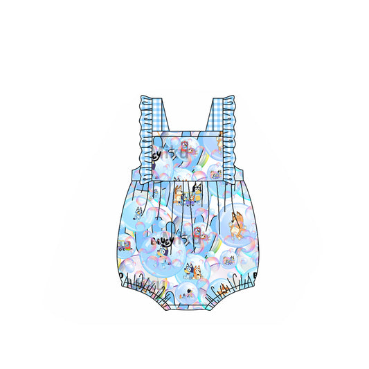 Preorder(moq 5)Baby Infant Girls Blue Dogs Balloons Bubbles Rompers