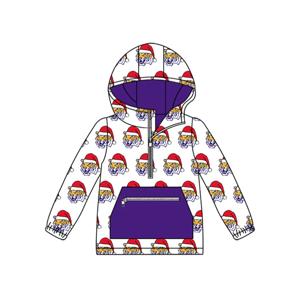 Preorder (moq 5)Baby Kids LSU Tiger Team Christmas Zip Hooded Pullovers Tops