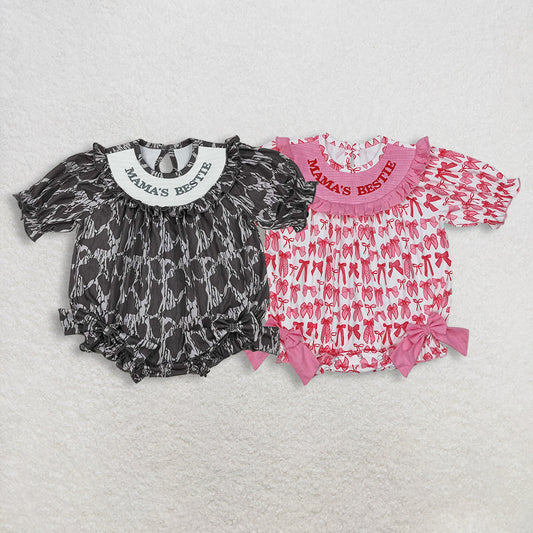 Sibling Baby Girls Smocked Mama's Bestie Camo Bows Ruffle Rompers