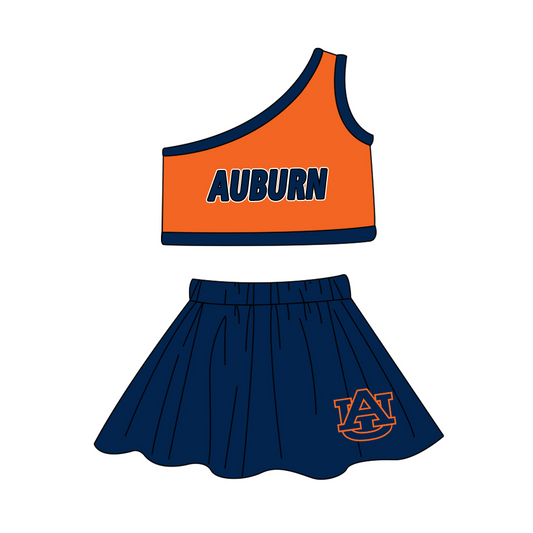 Baby Girls Auburn Team One Shoulder Top Skirt Clothes Sets Preorder(moq 5)