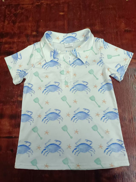 Preorder moq 5 Baby Boys Short Sleeves Button Crabs Beach Polo Shirts Top