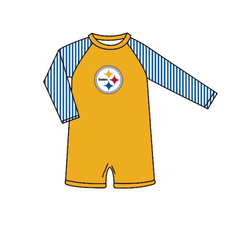 Preorder moq 5 Baby Boys Stripe Long Sleeve Steelers Team Swimsuits
