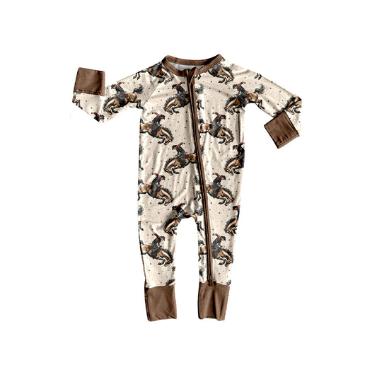 Preorder (moq 20)Baby Boys Bamboo Western Rodeo Zipper Footie Rompers