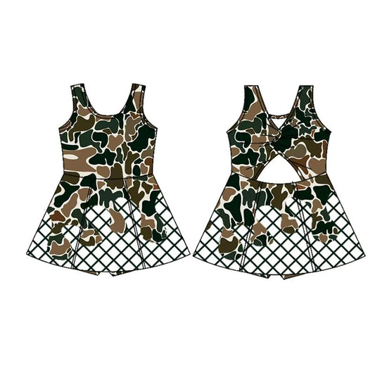 Baby Girls Dark Green Camo Drip Team Shorts Yoga Knee Length Dress