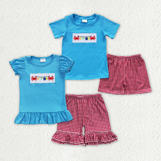 Sibling Boys Baby Girls Crab Summer Shorts Sets