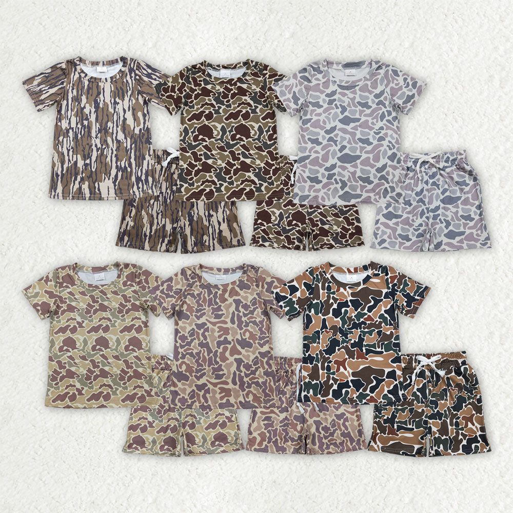 Sibling Baby Boys Short Sleeve Southern Camo Top Pockets Shorts Pajamas Clothes Sets