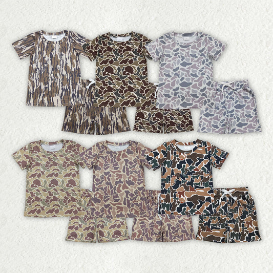 Sibling Baby Boys Short Sleeve Southern Camo Top Pockets Shorts Pajamas Clothes Sets