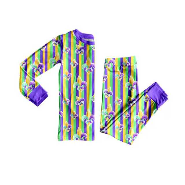 Preorder (moq 20)Baby Boys Bamboo Mardi Gras Stripe Anchors Pajamas Sets