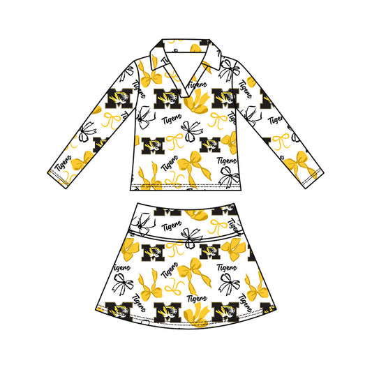 Preorder (moq 5)Baby Girls Bows M Tigers Top Skirt Short Team Clothes Set