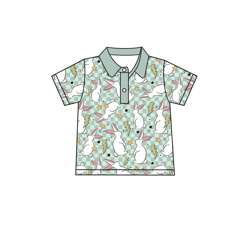 Baby Boys Green Easter Rabbits Checkered Buttons Shirts preorder(MOQ 5)