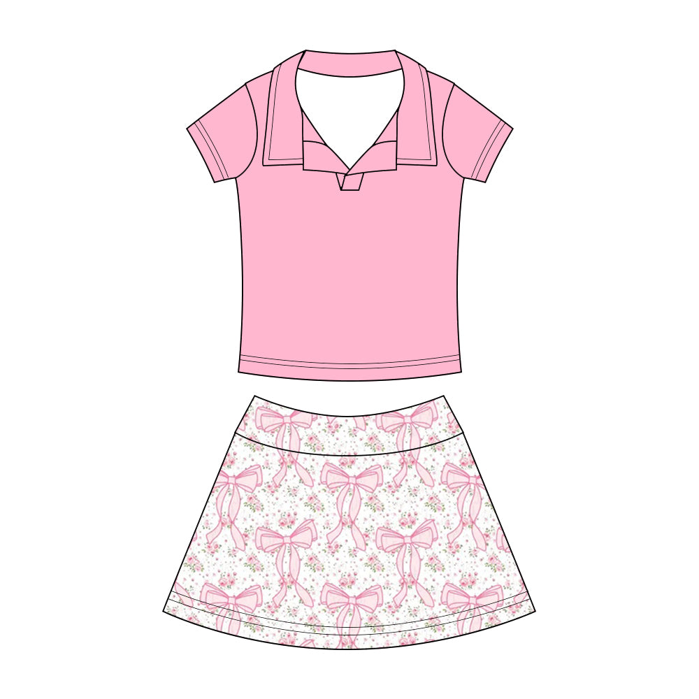 Preorder (moq 5)Baby Girls Button Pullovers Top Colorful Bows Flowers Skirt Shorts Clothes Set