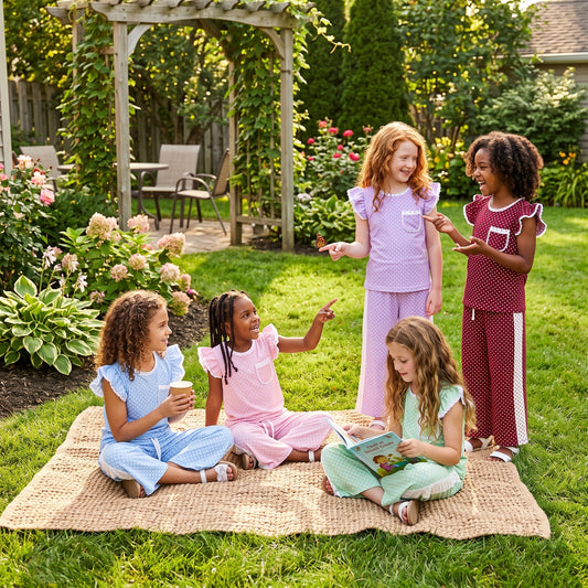 Sibling Baby Girls Flutter Sleeve Polka Dots Top Pockets Flare Pants Clothes Sets