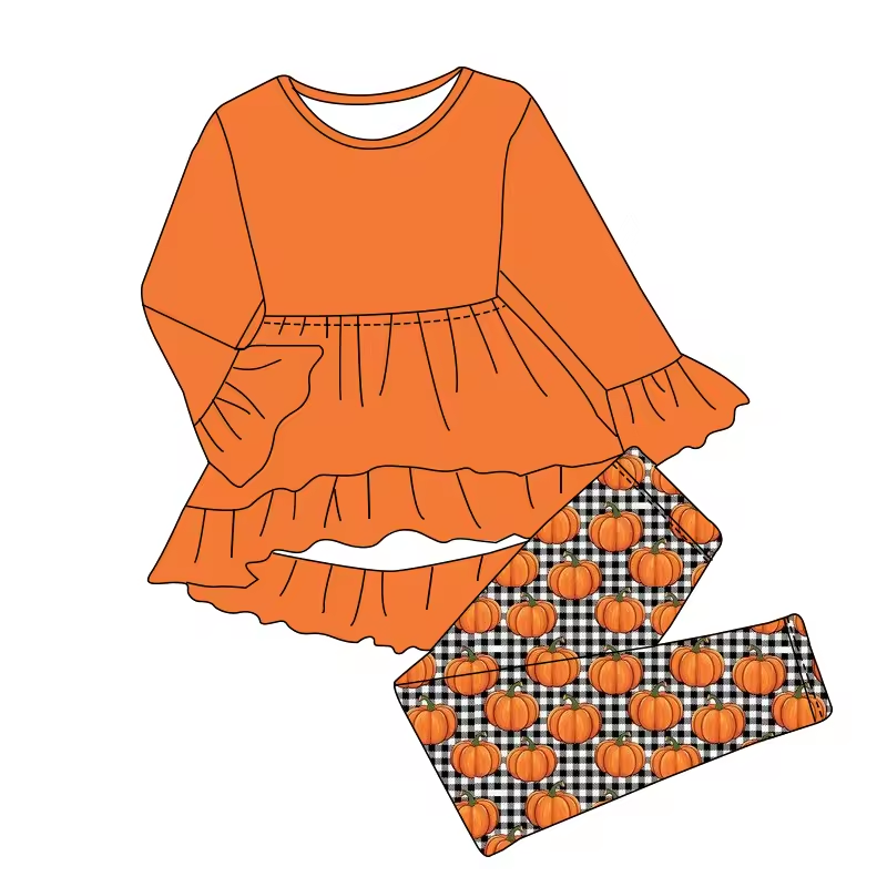 Baby Girls Orange Tunic Top Pumpkins Legging Clothes Sets Preorder(moq 5)