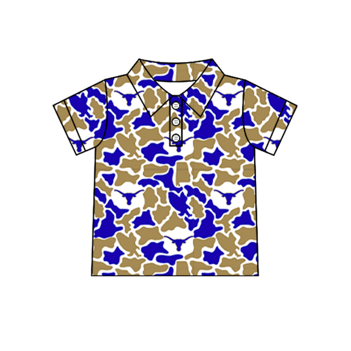 Preorder (moq 5)Baby Boys Short Sleeve Colorful Camo Team Button Polo Shirts Tops