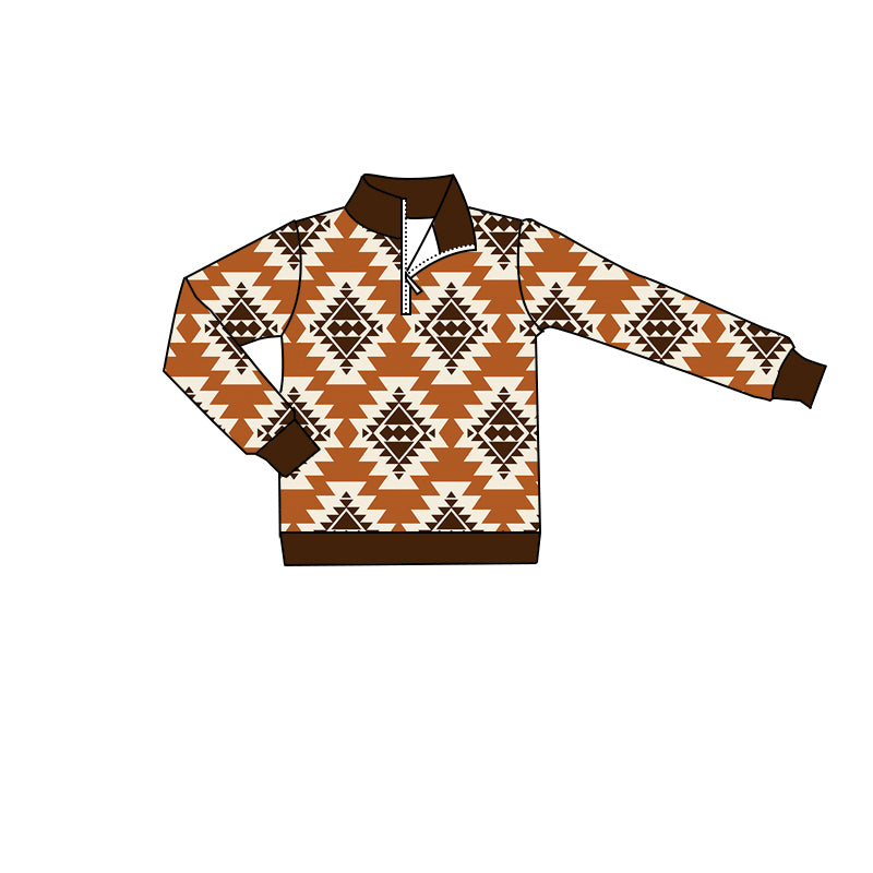 Baby Boys Brown Aztec Western Zip Pullovers Tops preorder(MOQ 5)