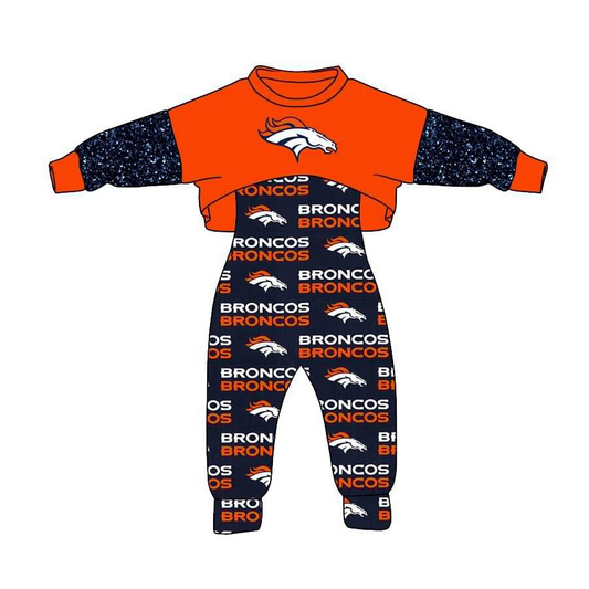 Baby Girls Team Broncos Top Jumpsuits 2pcs Clothes Sets split order preorder Nov 28th