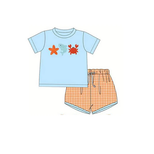Baby Boys Star Fishing Shirt Checkered Shorts Clothes Sets split order preorder May 20th