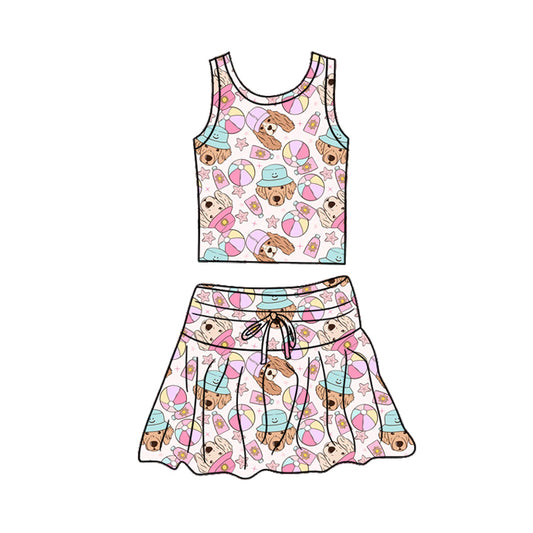 Preorder (moq 5)Baby Girls Dogs Starfishes Beach Vest Top Skirt Short Clothes Sets