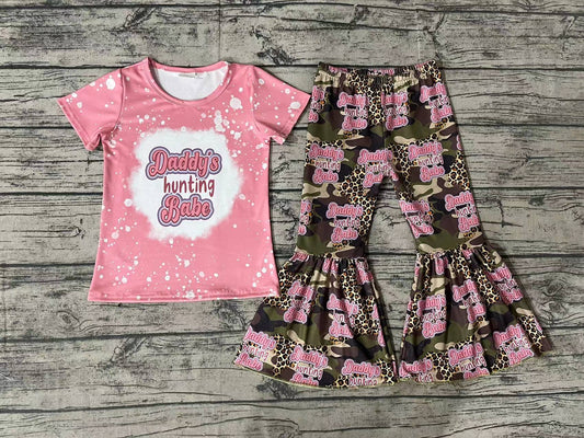 Baby Girls Daddy Hunt Babe Shirt Camo Bell Pants Clothes Sets