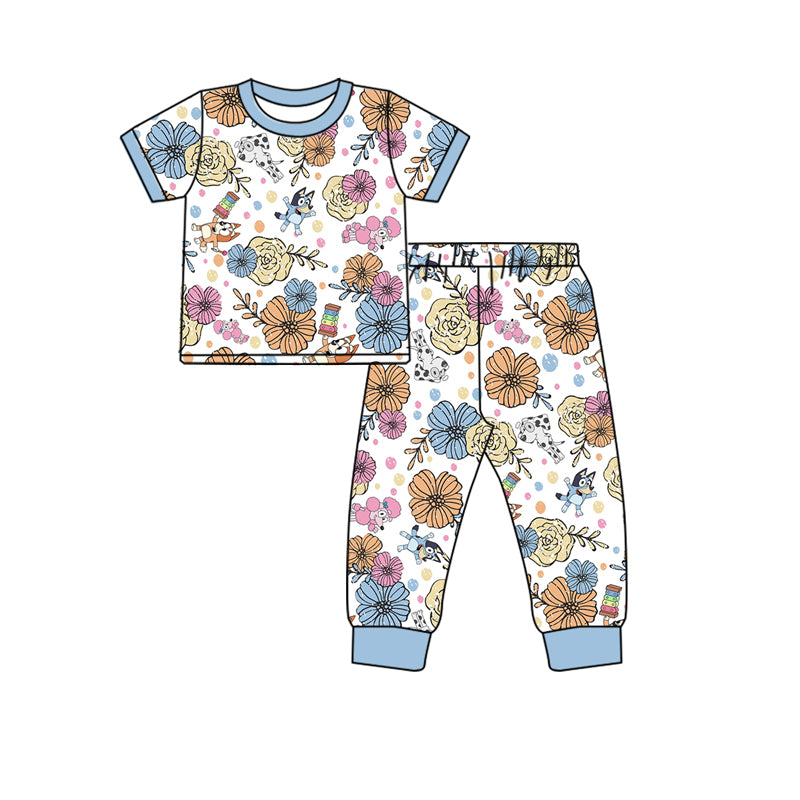 Baby Girls Easter Flowers Dogs Shirt Top Pants Pajamas preorder(MOQ 5)