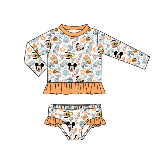 Baby Girls Cartoon Ducks Long Sleeve Top Bummie 2pcs Swimsuits preorder(moq 5)