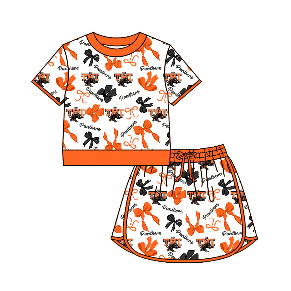Preorder (moq 5)Baby Girls Bows TMI Danthers Top Skirt Short Team Clothes Set