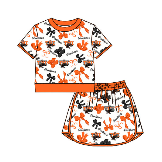 Preorder (moq 5)Baby Girls Bows TMI Danthers Top Skirt Short Team Clothes Set