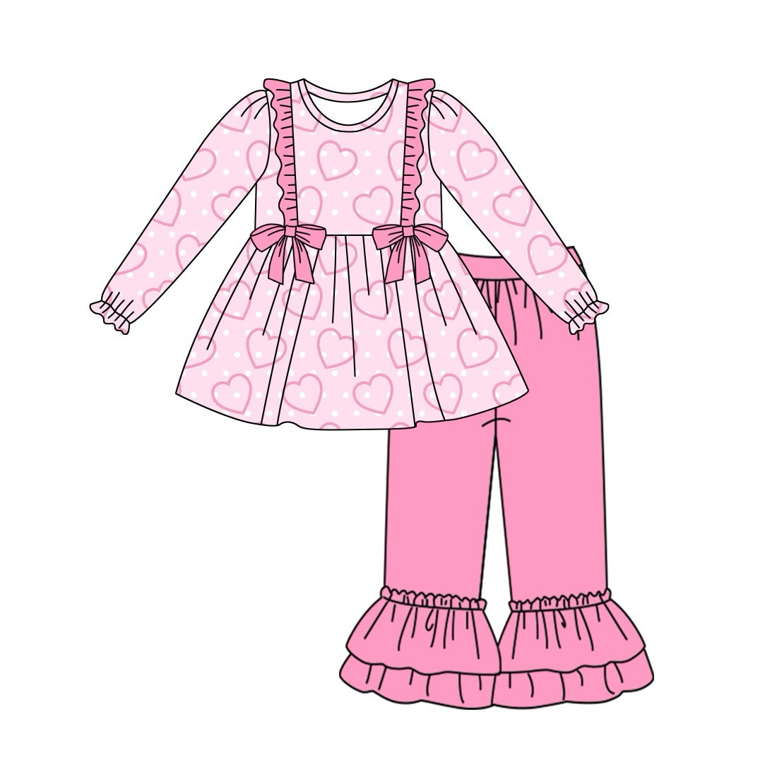 Baby Girls Valentines Hearts Pink Tunic Ruffle Pants Clothes Sets preorder(MOQ 5)