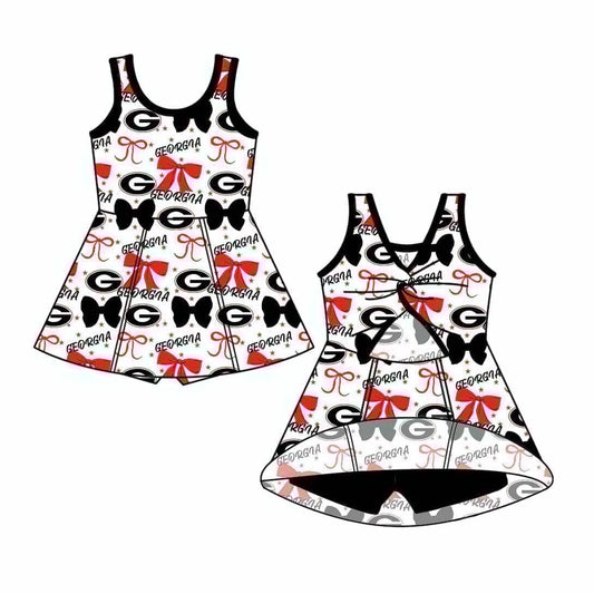 Preorder (moq 5)Baby Girls Georgia Red Black Bows Shorts Team Knee Length Dresses