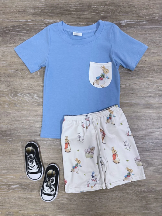 Baby Boys Easter Rabbit Pocket Tops Shorts Clothes Sets