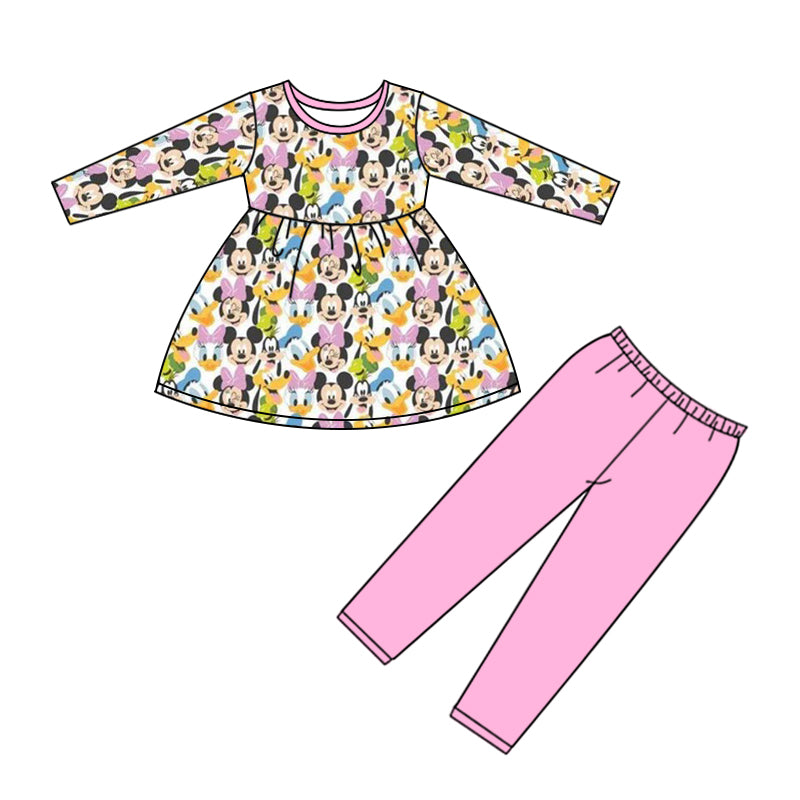 Baby Girls Long Sleeve Cartoon Mouse Tunic Legging Clothes Sets Preorder(moq 5)