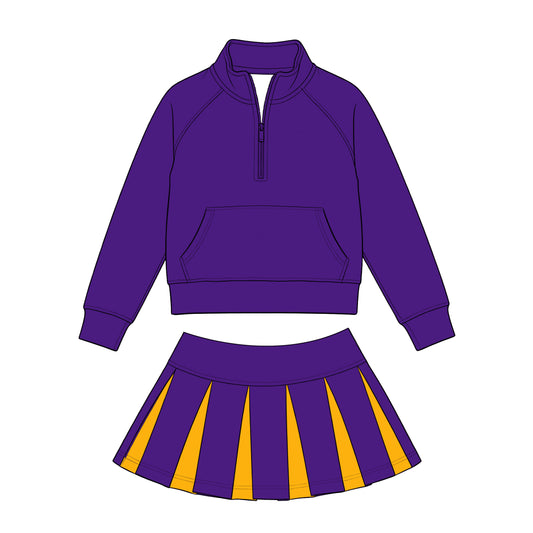 Preorder (moq 5)Baby Girls Zip Pocket Pullovers Purple Yellow Skirt Short Clothes Set