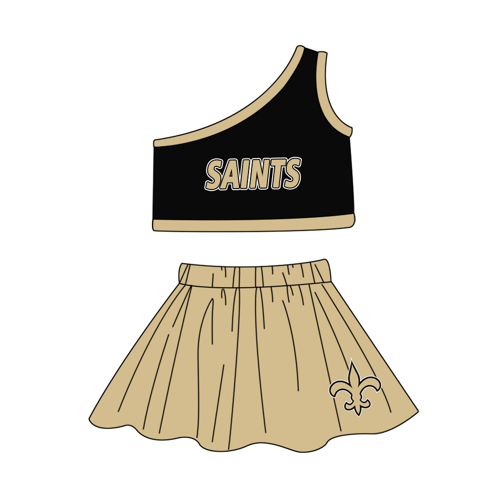 Baby Girls Saints 2 Team One Shoulder Top Skirt Clothes Sets Preorder(moq 5)