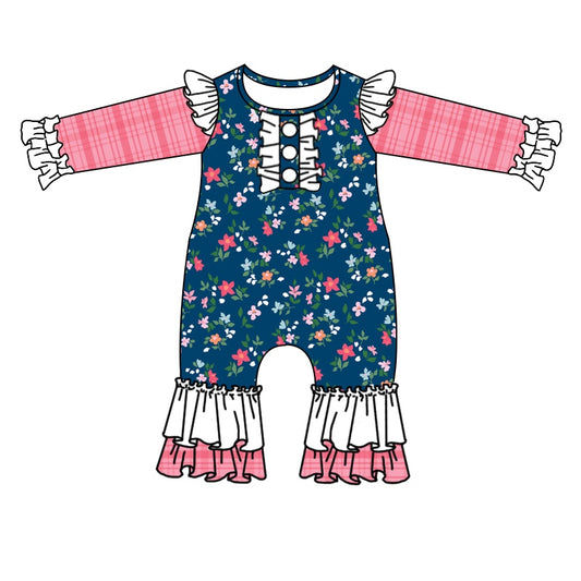 Baby Infant Girls Pink Navy Flowers Long Sleeve Rompers preorder(moq 5)