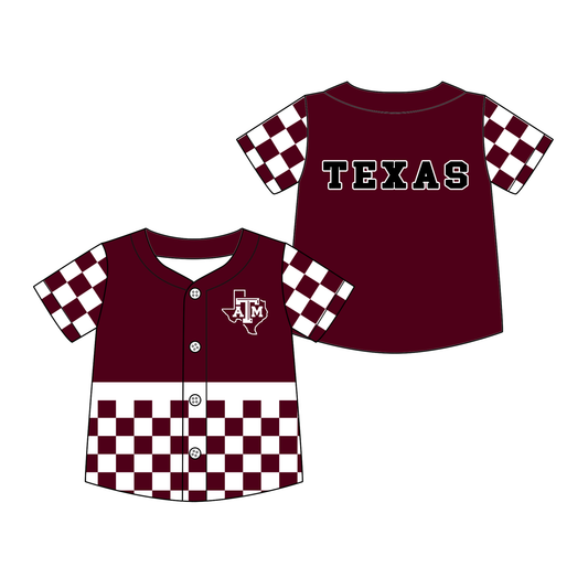 Preorder (moq 5)Baby Boys Maroon Checked ATM Texas Team Button T-shirts Top