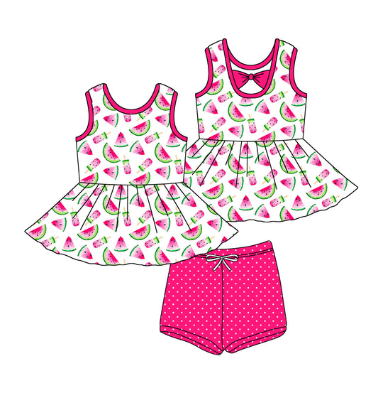Preorder (moq 5)Baby Girls Watermelon Summer Tunic Polka Dots Shorts Clothes Sets
