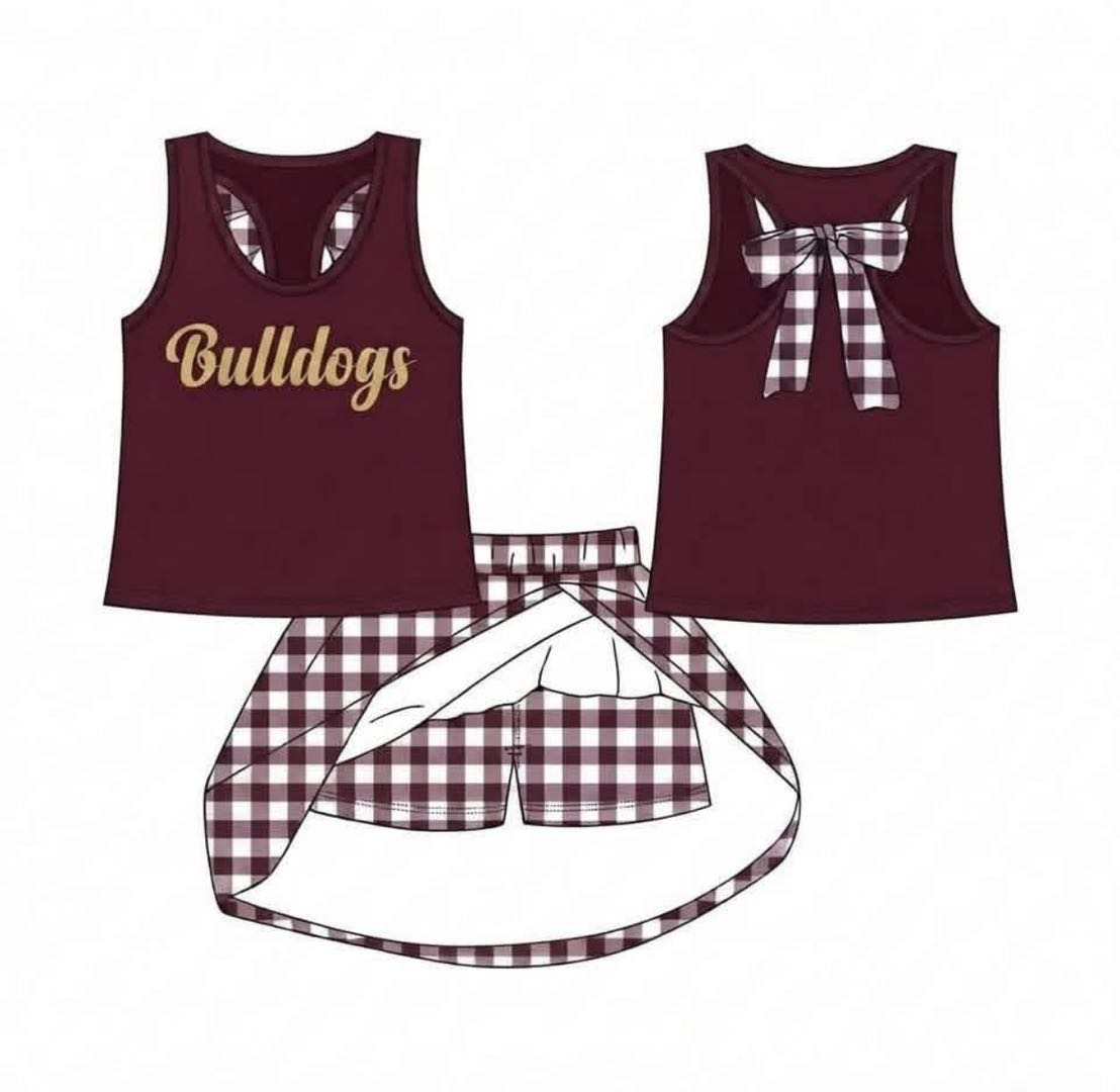 Preorder (moq 5)Baby Girls Bulldogs Vest Top Skirt Short Team Clothes Sets