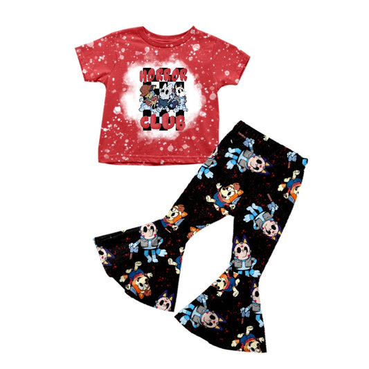 Baby Girls Horrow Club Dog Halloween Shirt Bell Pants Clothes Sets Preorder(moq 5)
