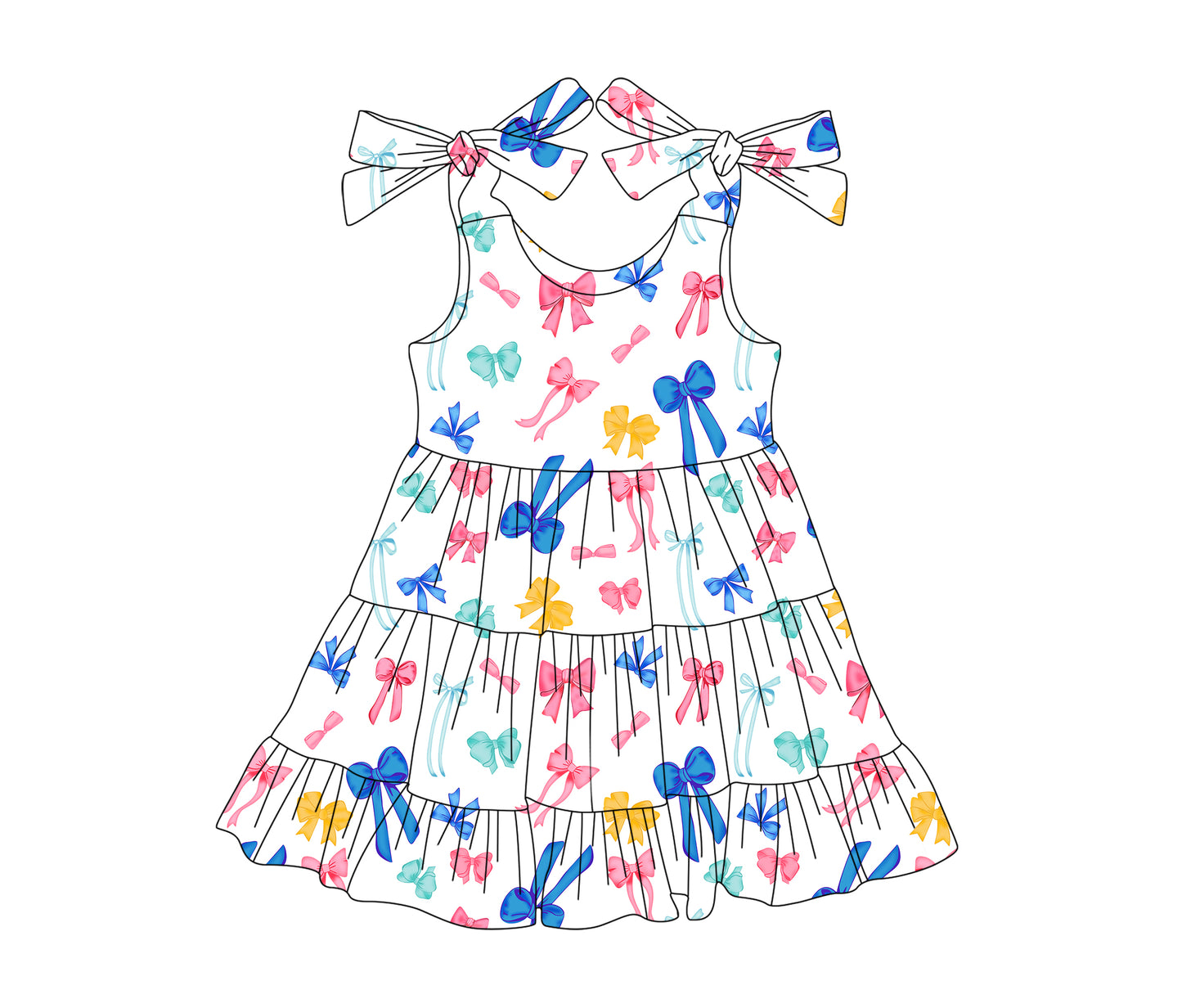 Preorder (moq 5)Baby Girls Strap Red Blue Bows Patchwork 4th Of July Knee Length Dress
