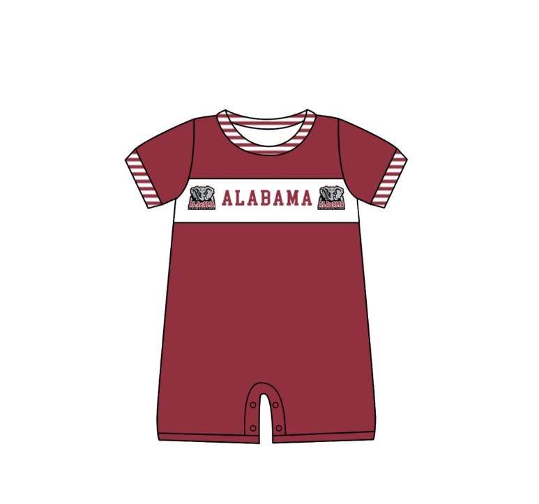 Preorder (moq 5)Baby Boys Red Short Sleeve Alabama Team Rompers