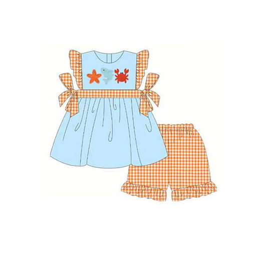 Baby Girls Crab Bows Tunic Ruffle Shorts Outfits Sets split order preorder May 23th