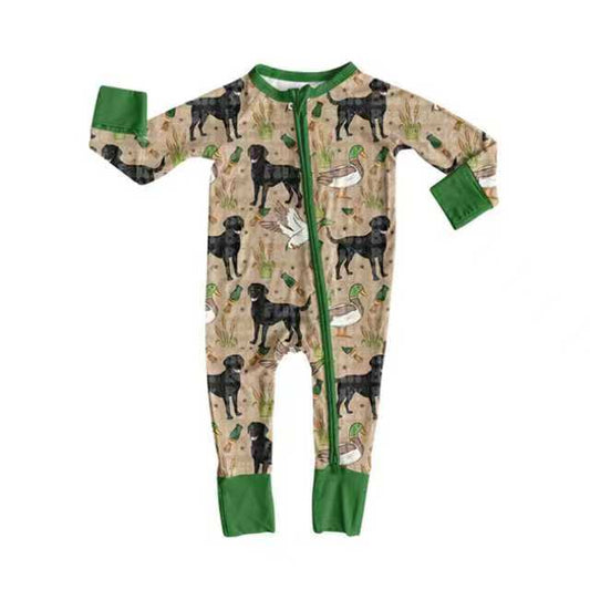 Preorder (moq 20)Baby Boys Bamboo Dogs Ducks Calls Western Zippy Footie Rompers