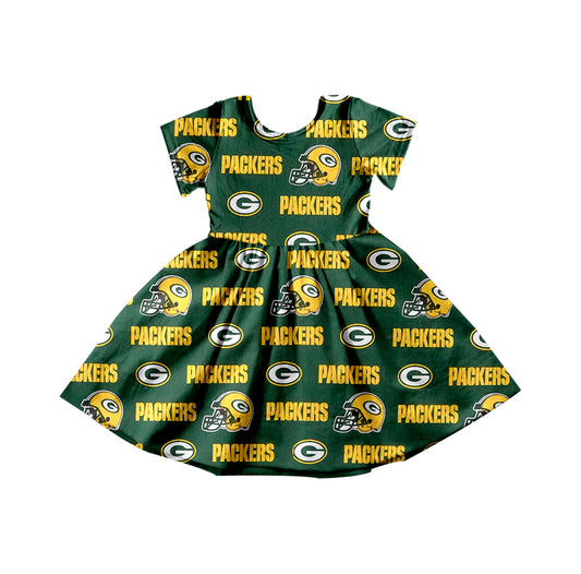 Baby Girls Packers Team Football Knee Length Dresses preorder(MOQ 5)