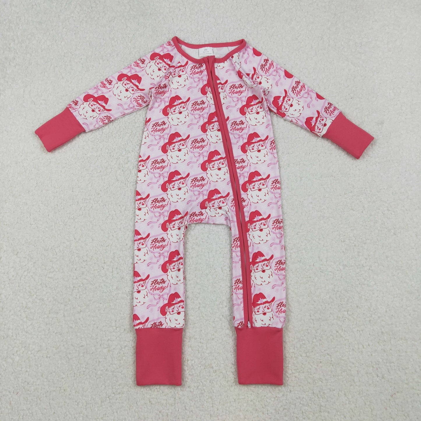 Baby Girls Pink Bows Santa Christmas Zipper Footie Rompers