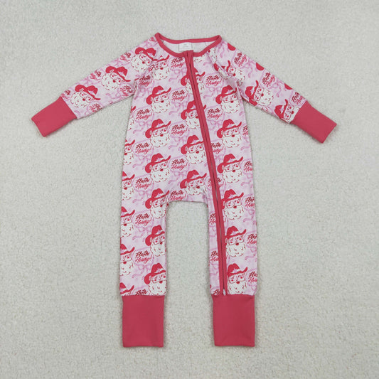 Baby Girls Pink Bows Santa Christmas Zipper Footie Rompers