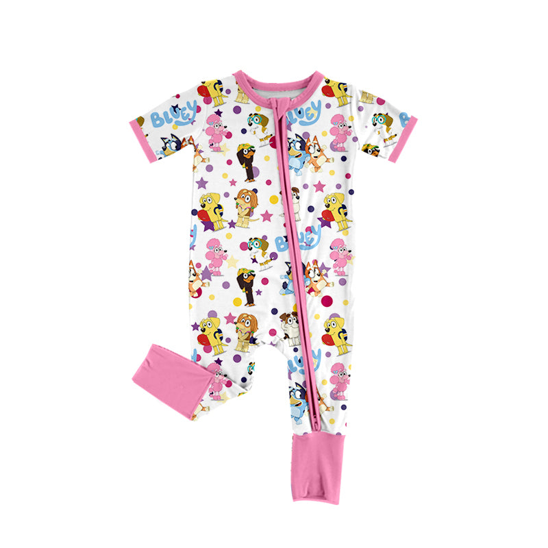 Preorder(moq 5)Baby Infant Girls Friends Dogs Cartoon Zip Rompers